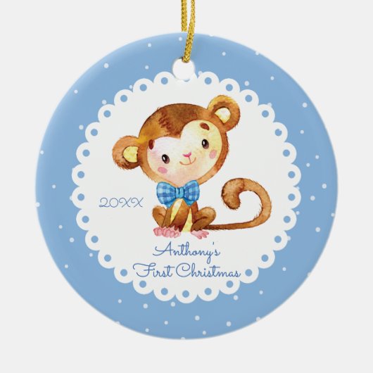 Lieve Aap Jongen Baby's Eerste Kerst Ornament (Voorkant)