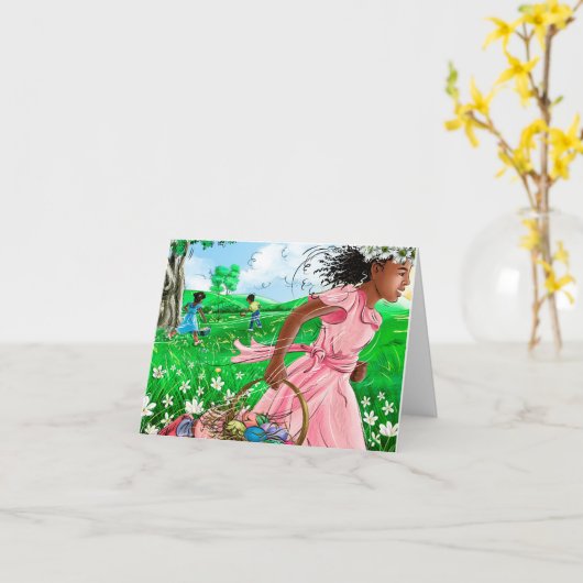 Lieve Afrikaanse Meisjes Paaseieren Jacht| Mooie P Kaart (Gele Bloem)