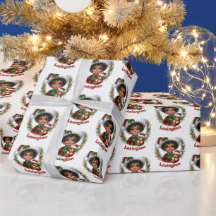 Lieve Afro-Amerikaanse Jongen & Puppy Kerstmis Cadeaupapier