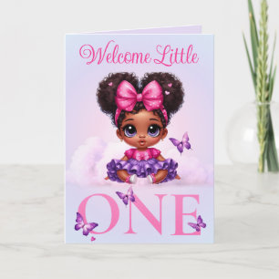 Lieve Afro Baby Meisje Pastel Vlinder Welkom Kaart