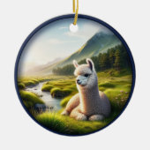 Lieve Alpaca in een Weiland Keramisch Ornament (Voorkant)