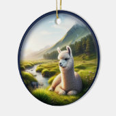 Lieve Alpaca in een Weiland Keramisch Ornament (Links)
