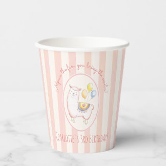 Lieve Alpaca met Ballon Blush Roze Kinderverjaarda Papieren Bekers