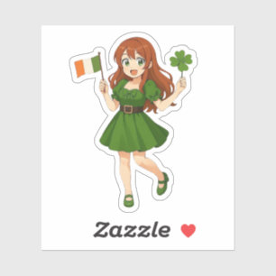 Lieve anime roodharige St. Patrick's Day Sticker