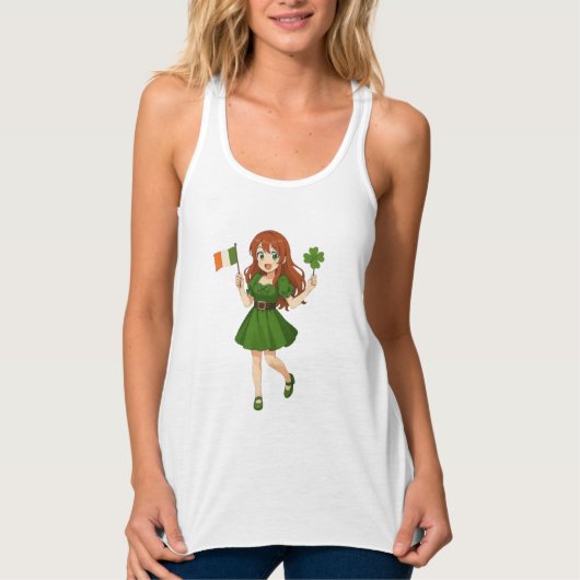 Lieve anime roodharige St. Patrick's Day Tanktop (Voorkant)