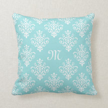 Lieve Aqua Blue en White Damask met Monogram