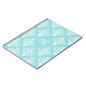 Lieve Aqua Blue en White Damask met Monogram Notitieboek (Linkerzijde)