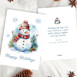 Lieve Aquarel Moderne Rode Blauwe Witte Sneeuwman Feestdagenkaart