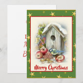 Lieve aquarel Prettig kerstfeest Vogel Sneeuw Ster Feestdagenkaart (Voorkant / Achterkant)