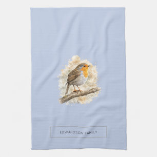 Lieve aquarel Robin vogel gepersonaliseerd Theedoek