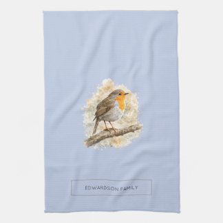Lieve aquarel Robin vogel gepersonaliseerd Theedoek