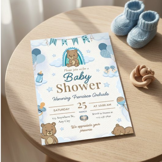 Lieve Aquarel Teddybeer Babyshower Uitnodiging