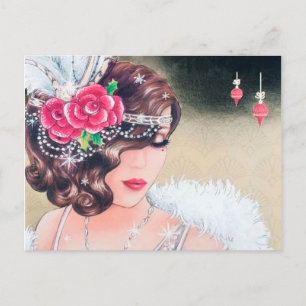 Lieve art deco retro vintage vakantie Kerstmis dam Feestdagenkaart
