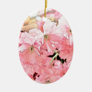 Lieve artistieke schets roze kersen bloesem keramisch ornament
