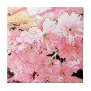 Lieve artistieke schets roze kersen bloesem tegeltje