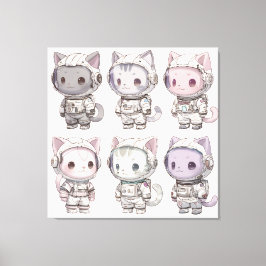 Lieve Astronaut Dierenbemanning – Kawaii Ruimtedie Canvas Afdruk