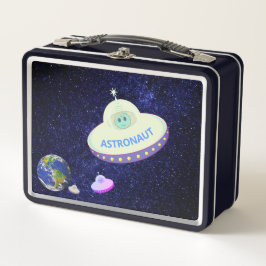 Lieve astronaut met een vliegende schotel in het s