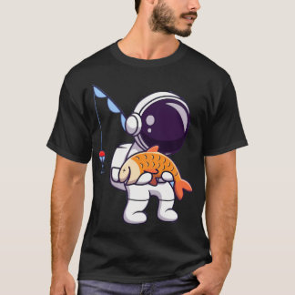 Lieve astronaut visser met een vis cartoon t-shirt