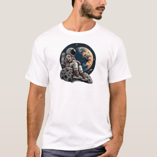 Lieve astronaut zittend op asteroïde ruimte kunst t-shirt