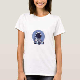 Lieve astronaut zittend op een blauwe cirkel t-shirt