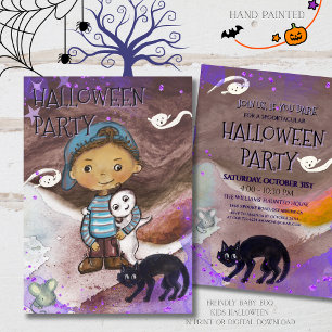 Lieve baby boe, kat & jongen Halloween-feestje Kaart