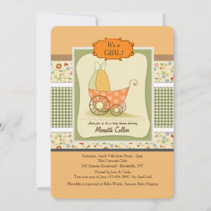 Lieve Baby Carriage Shower Uitnodiging