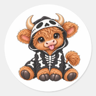 Lieve Baby Highland Koe in Skelet Kostuum Sticker