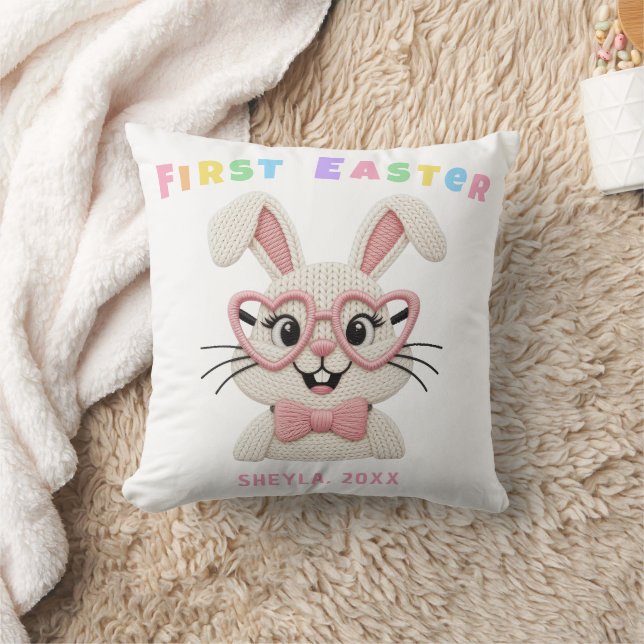 Lieve Baby Meisje Eerste Pasen Konijn Naam Kussen (Deken)