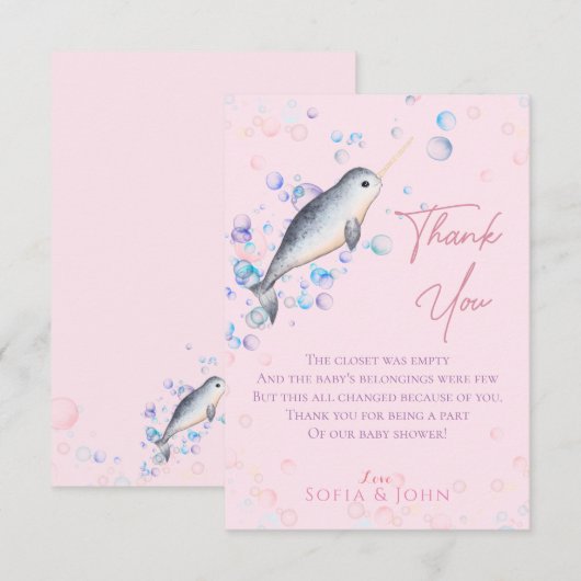 Lieve baby Narwhal en bubbels Bedankkaart (Voorkant / Achterkant)