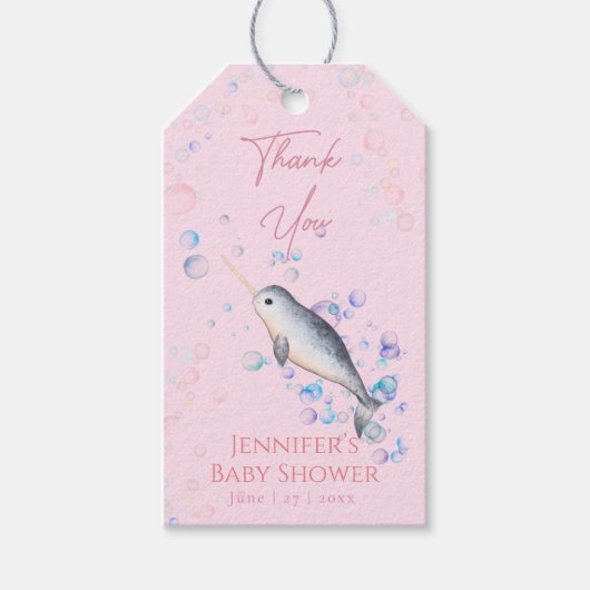 Lieve baby Narwhal en bubbels Cadeaulabel (Voorkant)