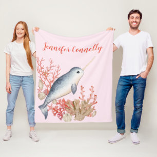 Lieve baby Narwhal en zeeschelpen Fleece Deken