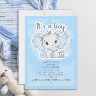 Lieve Baby Olifant Blauwe Kleine Jongen Babyfeestj Kaart