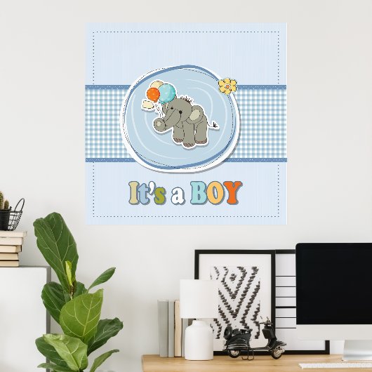 Lieve baby olifant jongens aankondiging poster (Thuiskantoor)
