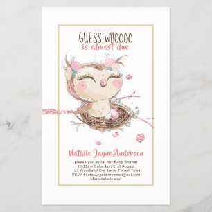 Lieve baby OWL shower uitnodiging voor meisjes of  Flyer