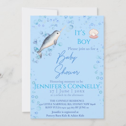 Lieve Baby shower van de baby Narwhal borrelt Kaart (Voorkant)