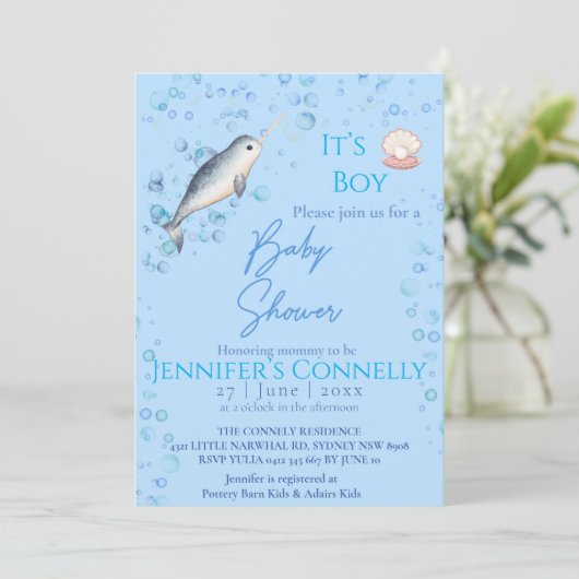 Lieve Baby shower van de baby Narwhal borrelt Kaart (Staand voorkant)