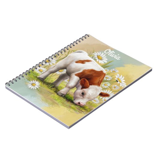 Lieve babykoe in een veld met madeliefjes Landelij Notitieboek (Linkerzijde)