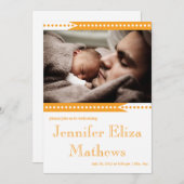 Lieve babymeisje aankondiging met oranje streep (Voorkant / Achterkant)