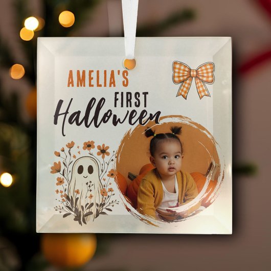 Lieve baby's eerste Halloween-spookfoto Glas Ornament