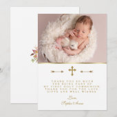 Lieve babysfoto gouden kruis Heilige Communie Bedankkaart (Voorkant / Achterkant)