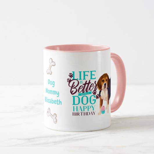 Lieve Beagle-hond houdt van VERJAARDAG MOEDER Mok (Voorkant rechts)