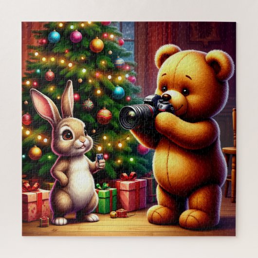Lieve Beer en Konijn Vangen Kerstmis Legpuzzel (Verticaal)