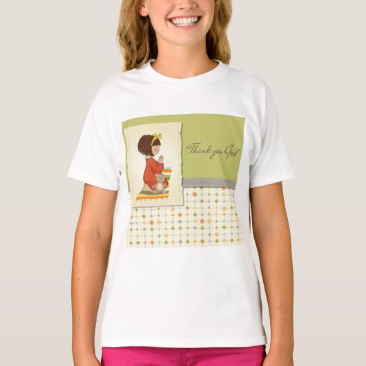 Lieve Biddende Meisje Dank Je God T-shirt (Voorkant)