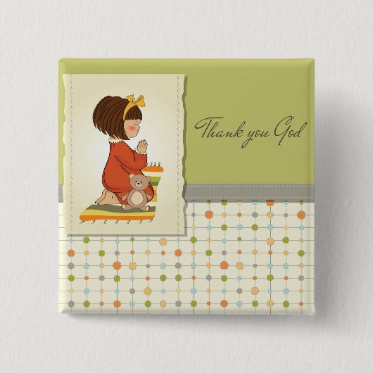 Lieve Biddende Meisje Dank Je God Vierkante Button 5,1 Cm (Voorkant)