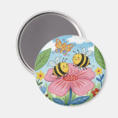 Lieve Bij Fantasievolle Bloementuin Magneet (Voorkant / Achterkant)