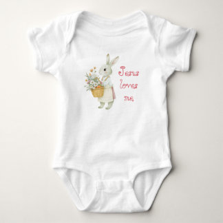 Lieve Bijbel Pastel Konijn Mand Bloemige Ballonnen Romper