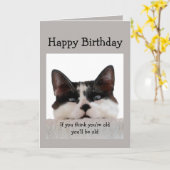 Lieve Birthday Old Age Over the Hill, Cat Humor Kaart (Gele Bloem)