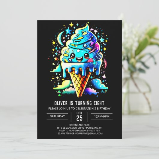 Lieve Blauwe Aquarel Jongen Ijs Verjaardag Kaart (Staand voorkant)