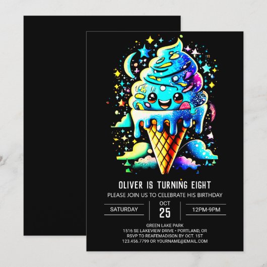 Lieve Blauwe Aquarel Jongen Ijs Verjaardag Kaart (Voorkant / Achterkant)