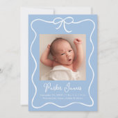 Lieve Blauwe Baby Jongen Foto Geboorte Aankondiging (Voorkant)